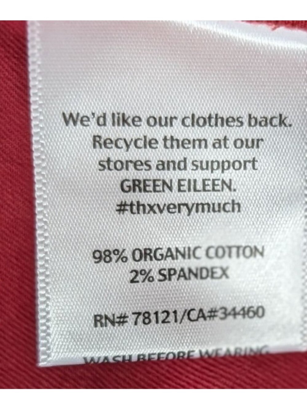 Eileen Fisher Organic Cotton Red Slim Ankle Jeans Sz 18 Eco-Friendly Stretch - Picture 5 of 15
